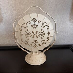 Vintage Shabby Chic Flower Decorated 3Tier Serving Platter Cream Filigree cutout